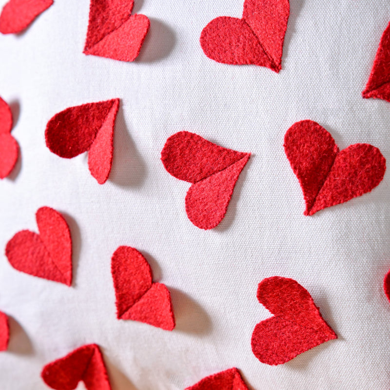Applique Red Hearts Cotton Cushion Cover