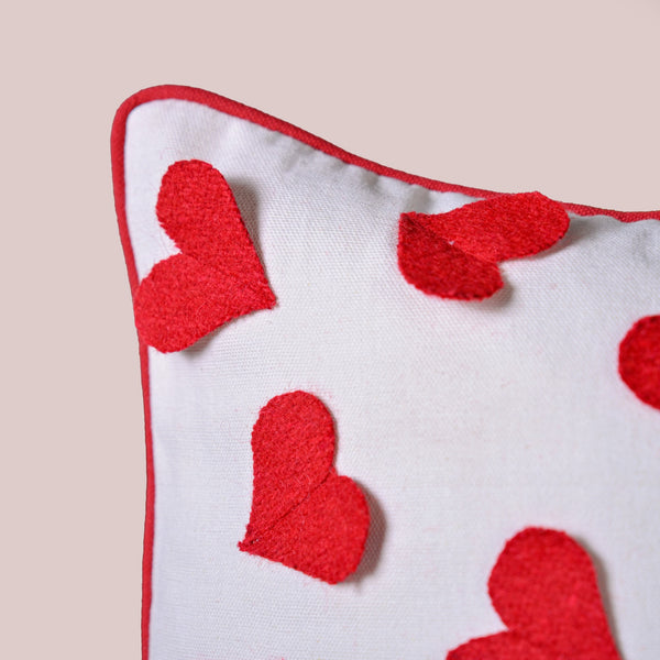 Felt Hearts Cotton Cushion Cover 40x40cm