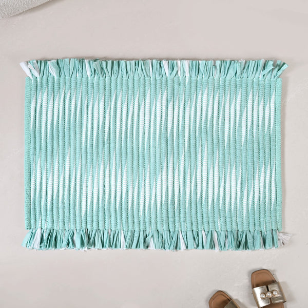 Aqua Chevron Rope Anti Slip Cotton Floor Mat 85x62cm