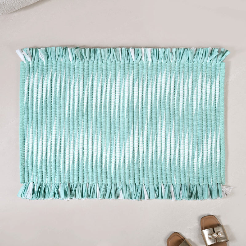 Aqua Chevron Pattern Rope Floor Mat 85x62cm