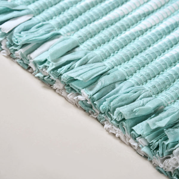 Aqua Chevron Rope Anti Slip Cotton Floor Mat 85x62cm