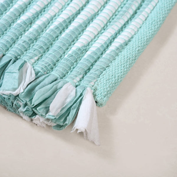 Aqua Chevron Rope Anti Slip Cotton Floor Mat 85x62cm