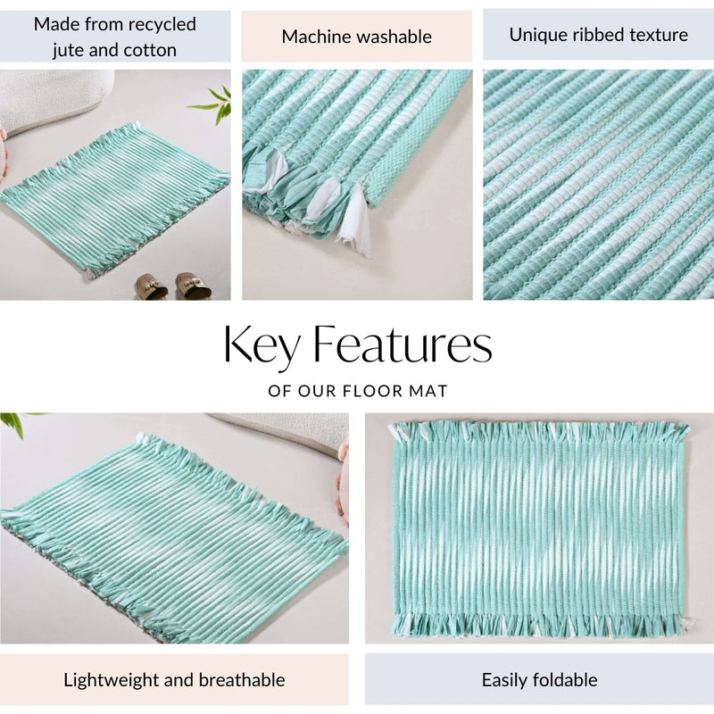 Aqua Chevron Pattern Rope Floor Mat 85x62cm