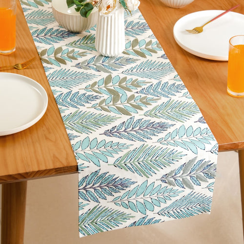 Aqua Fern Cotton Table Runner 202x33cm