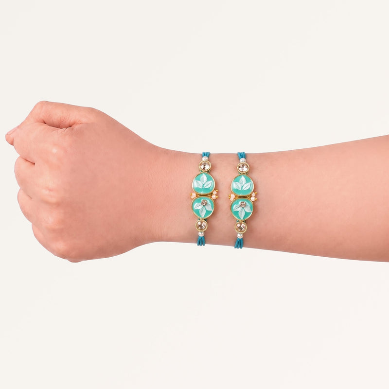 Aqua Leaf Duo Rakhi Gift Set