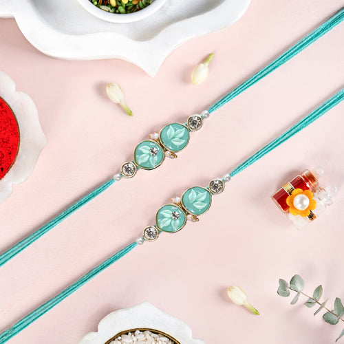 Aqua Leaf Duo Rakhi Gift Set