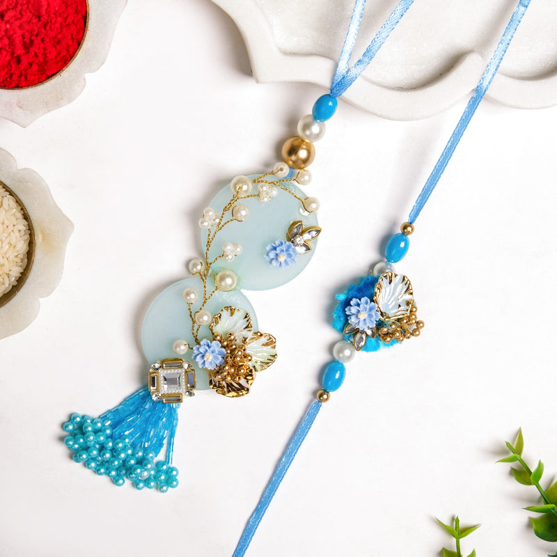 Aqua Bloom Rakhi Lumba Set