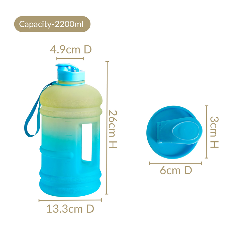 AquaBurst Water Bottle With Capacity Markers Ombre Green Blue 2200ml