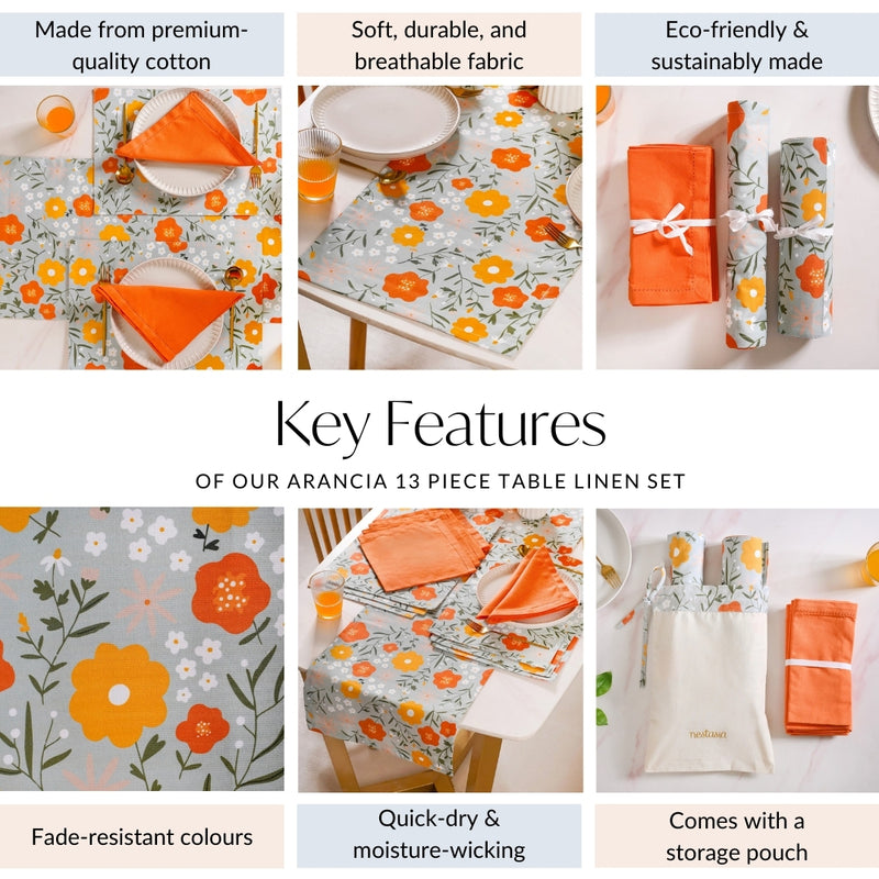 Arancia 13 Piece Table Place Mat Runner And Napkin Set