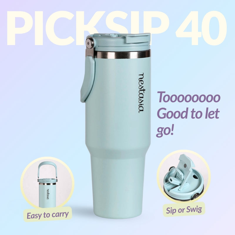 PickSip 40 Insulated Tumbler Bottle With Top Handle Arctic Blue 1200ml
