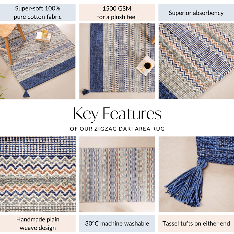 Zigzag Handcrafted Plain Weave Dari Area Rug 69x36 Inch