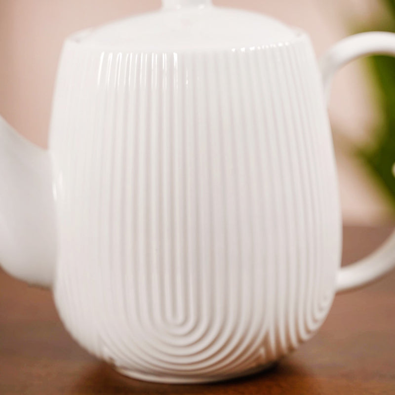 Art Deco Style Ceramic Tea Set With Wooden Serving Tray