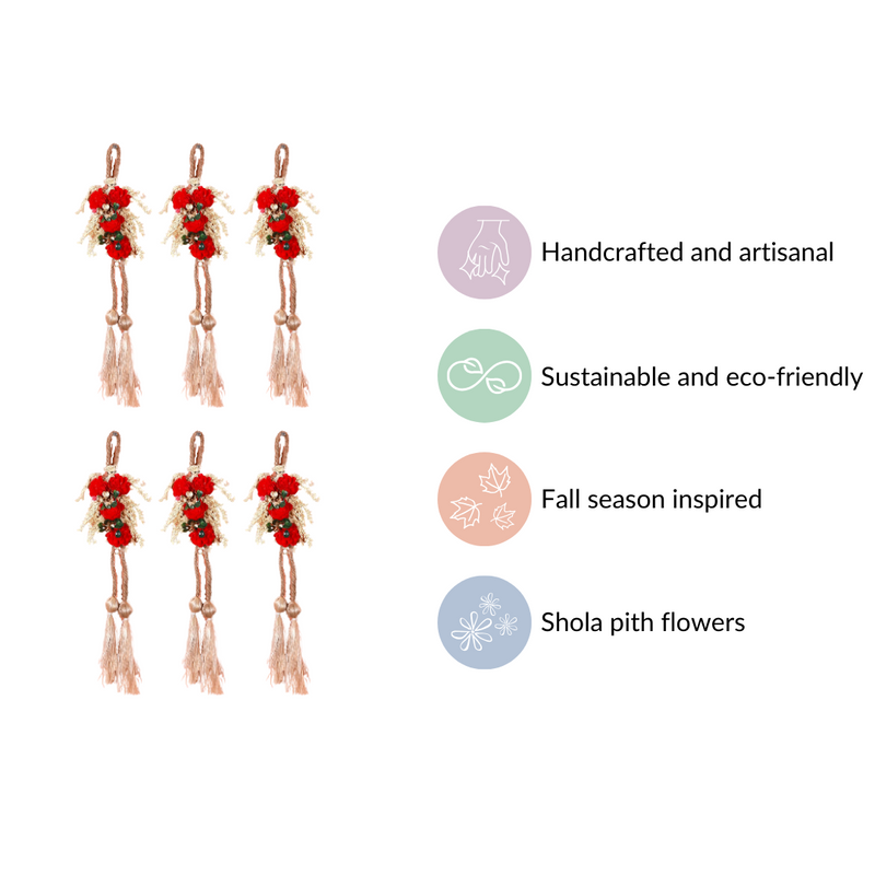 Set Of 6 Mini Floral Wall Hangings With Tassels