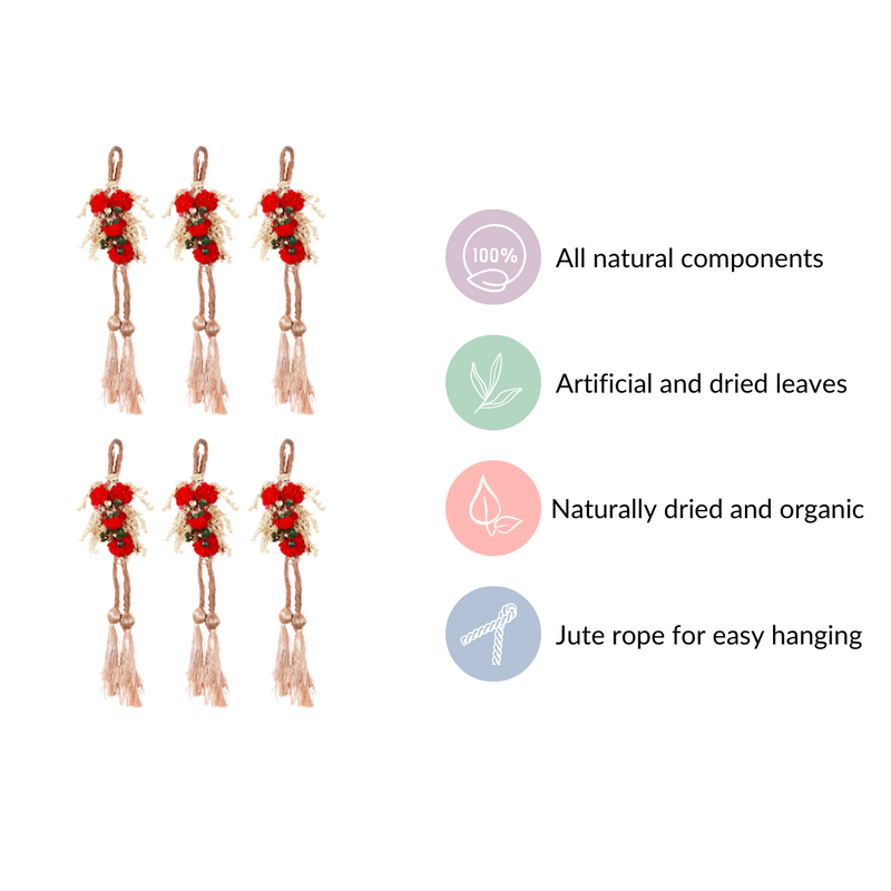 Set Of 6 Mini Floral Wall Hangings With Tassels