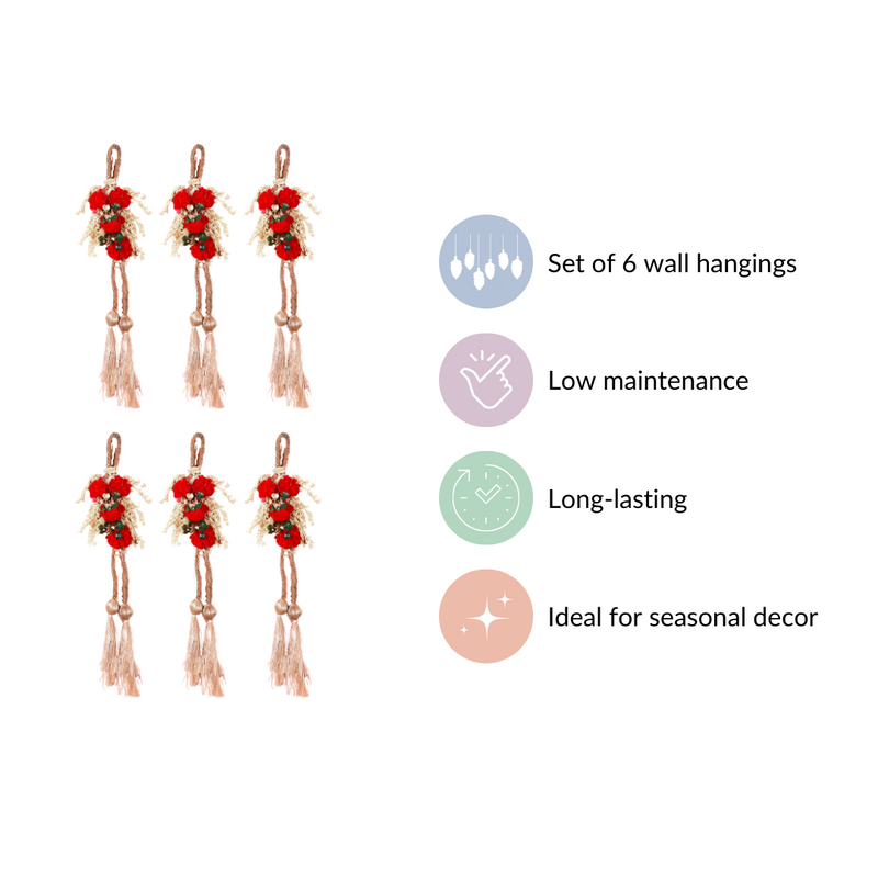 Set Of 6 Mini Floral Wall Hangings With Tassels