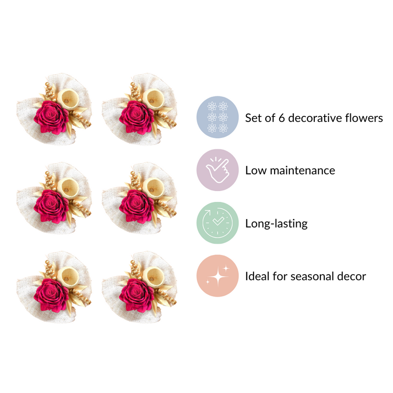 Queen Pink Rose Decorative Flower Set of 6