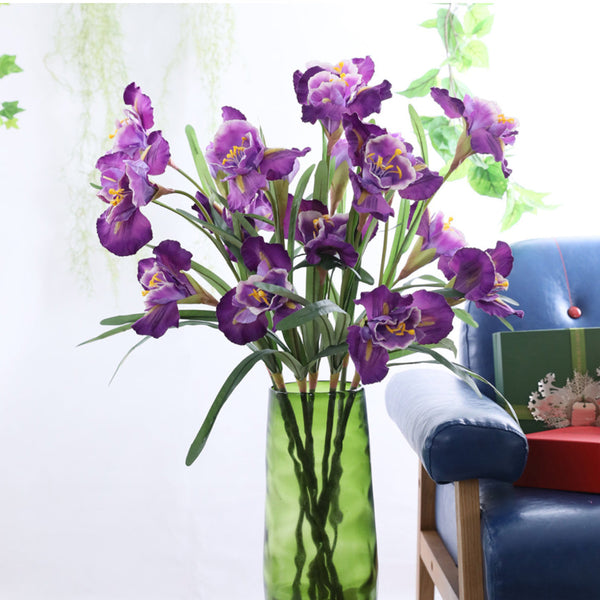 3-Pack Artificial Iris Flowers - 36" Silk Flower Bouquet, 9 Heads Each, For Home Decor, Weddings & Cemetery Arrangements (Purple)
