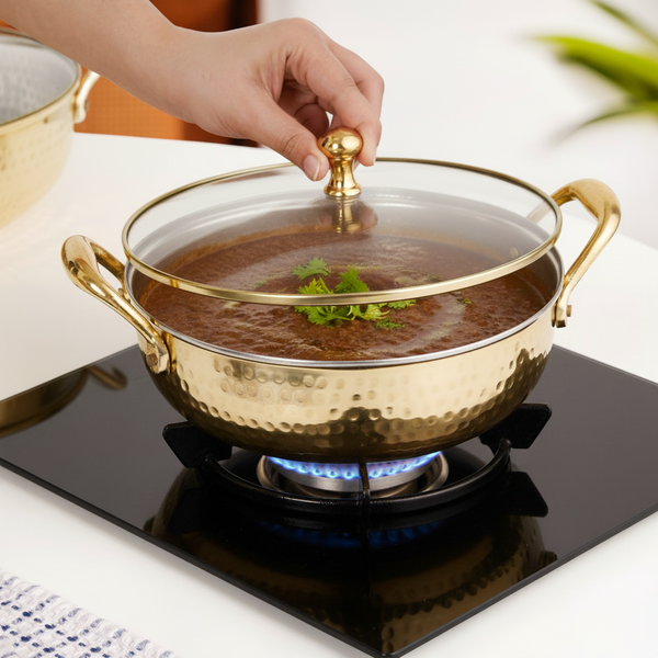 Brass Kadhai With See through Glass Lid 2500ml