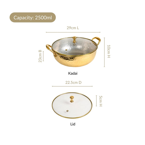 Brass Kadhai With See through Glass Lid 2500ml