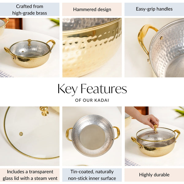 Brass Kadhai With See through Glass Lid 2500ml