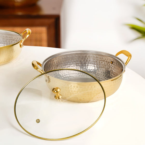 Brass Kadhai With See through Glass Lid 2500ml