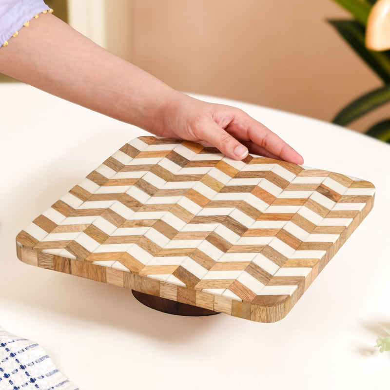 Artisan Chevron Square Wooden Dessert Riser