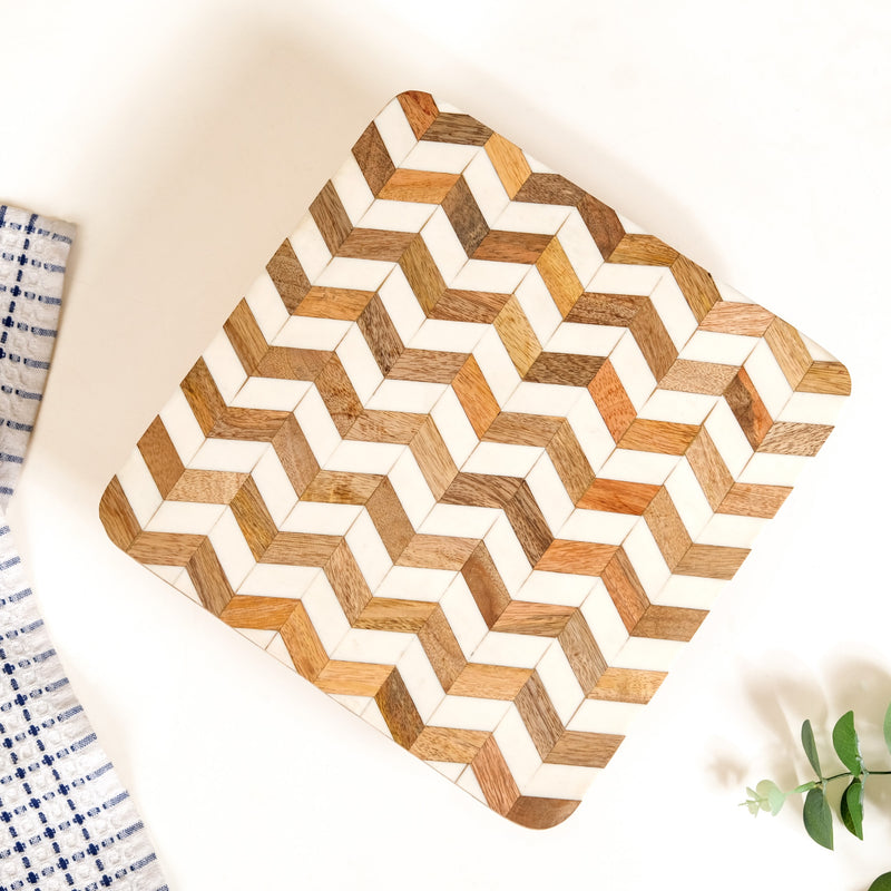 Artisan Chevron Square Wooden Dessert Riser