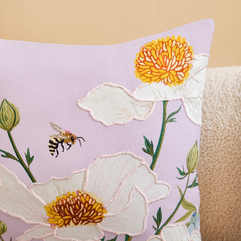 Artisan Floral Embroidered Cotton Cushion Cover 40x40cm