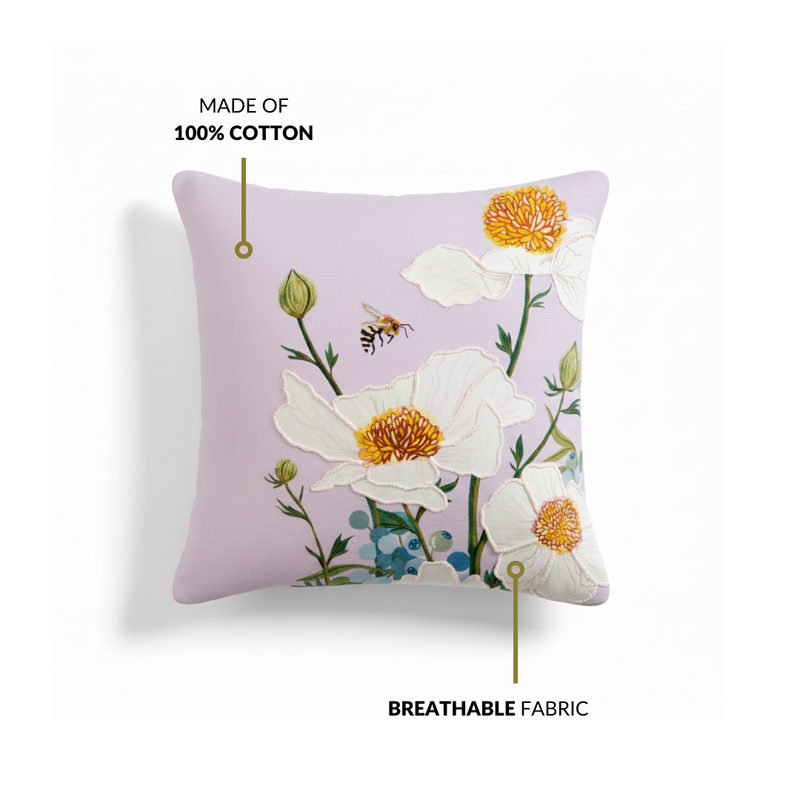 Artisan Floral Embroidered Cotton Cushion Cover 40x40cm