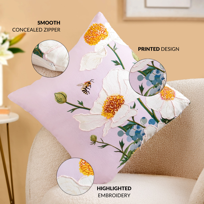 Artisan Floral Embroidered Cotton Cushion Cover 40x40cm