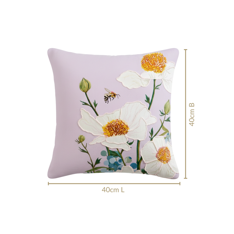 Artisan Floral Embroidered Cotton Cushion Cover 40x40cm