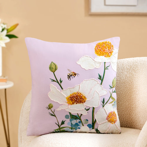 Artisan Floral Embroidered Cotton Cushion Cover 40x40cm