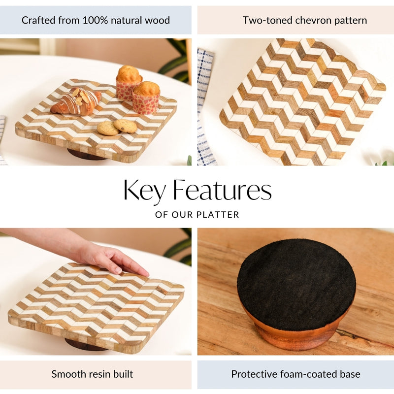 Artisanal Chevron Square Wooden Dessert Riser