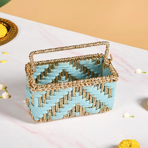 Artisanal Organiser And Hamper Basket Blue And Gold