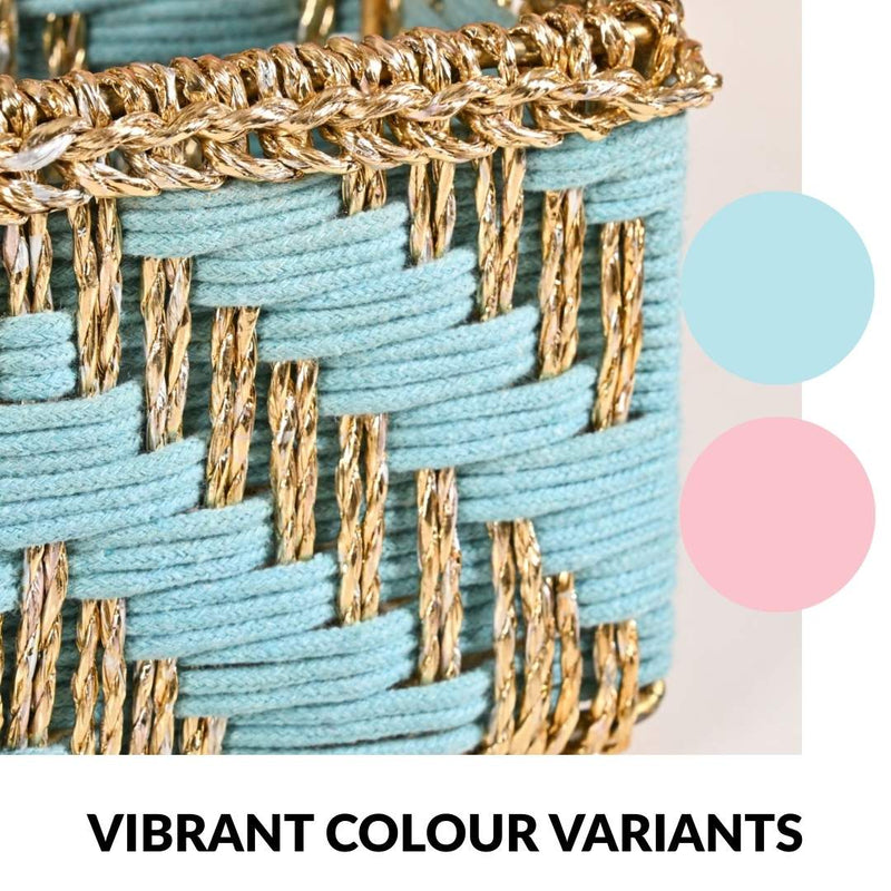 Artisanal Organiser And Hamper Basket Blue And Gold