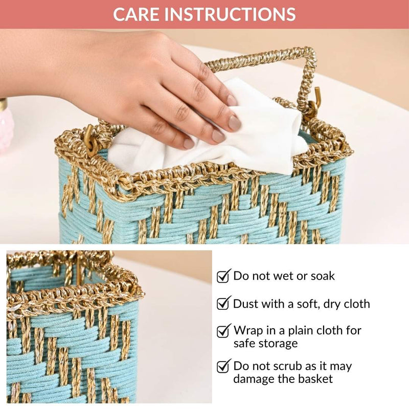 Artisanal Organiser And Hamper Basket Blue And Gold