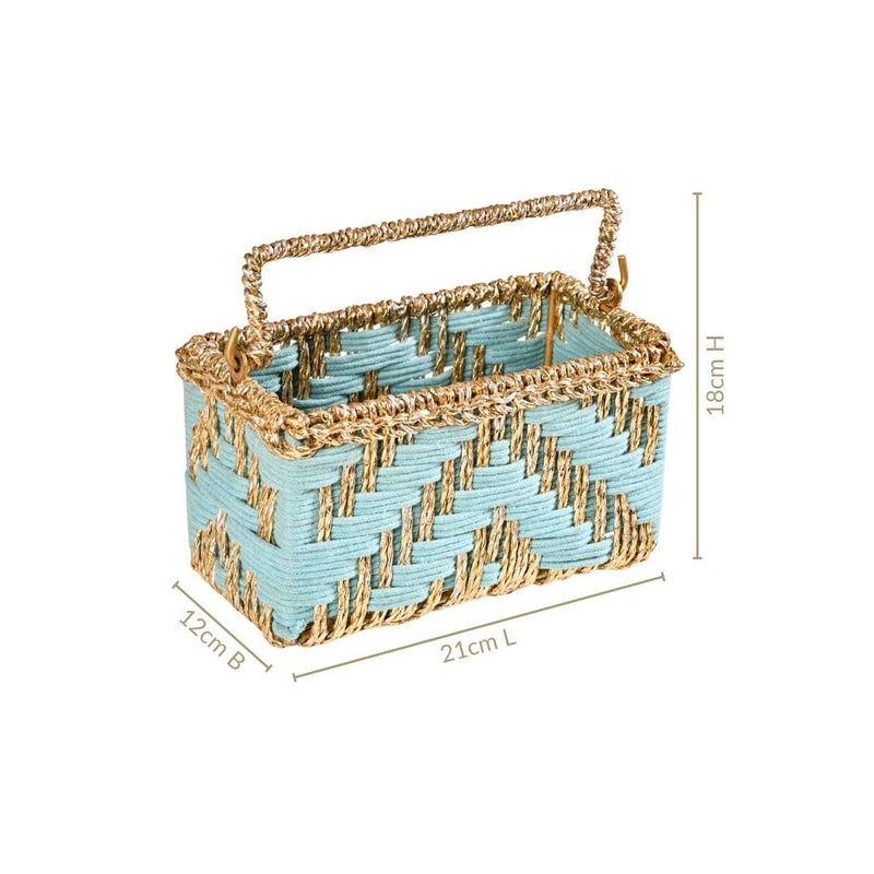 Artisanal Organiser And Hamper Basket Blue And Gold