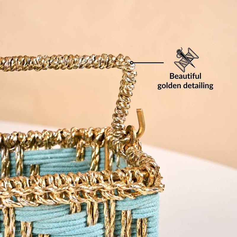 Artisanal Organiser And Hamper Basket Blue And Gold