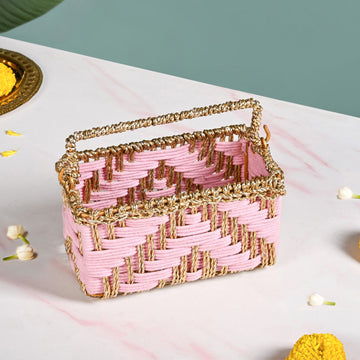 Artisanal Organiser And Hamper Basket Pink And Gold