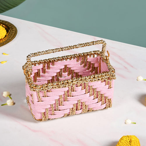 Artisanal Organiser And Hamper Basket Pink And Gold