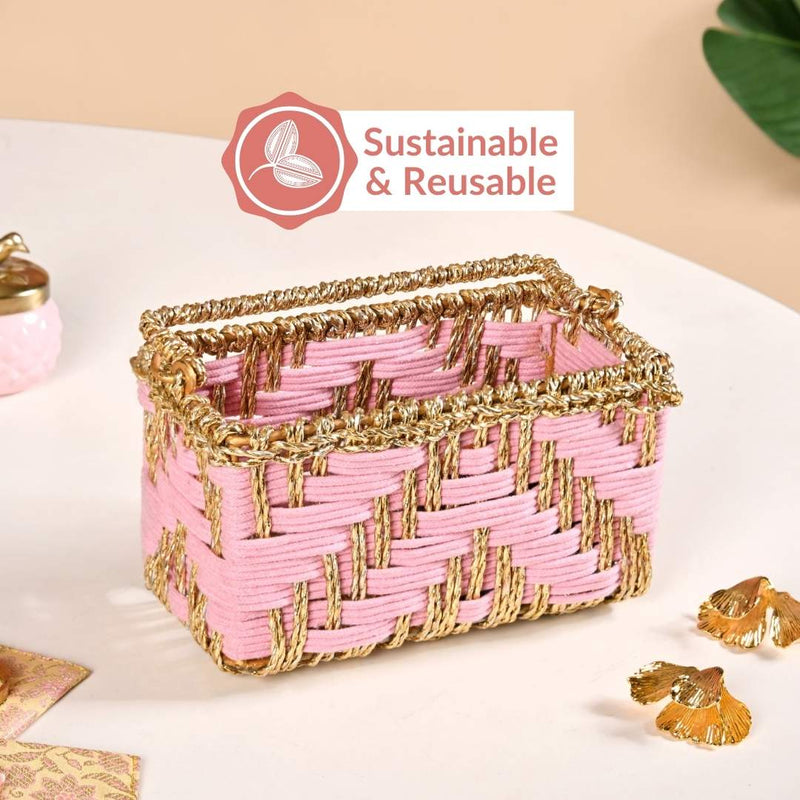 Artisanal Organiser And Hamper Basket Pink And Gold