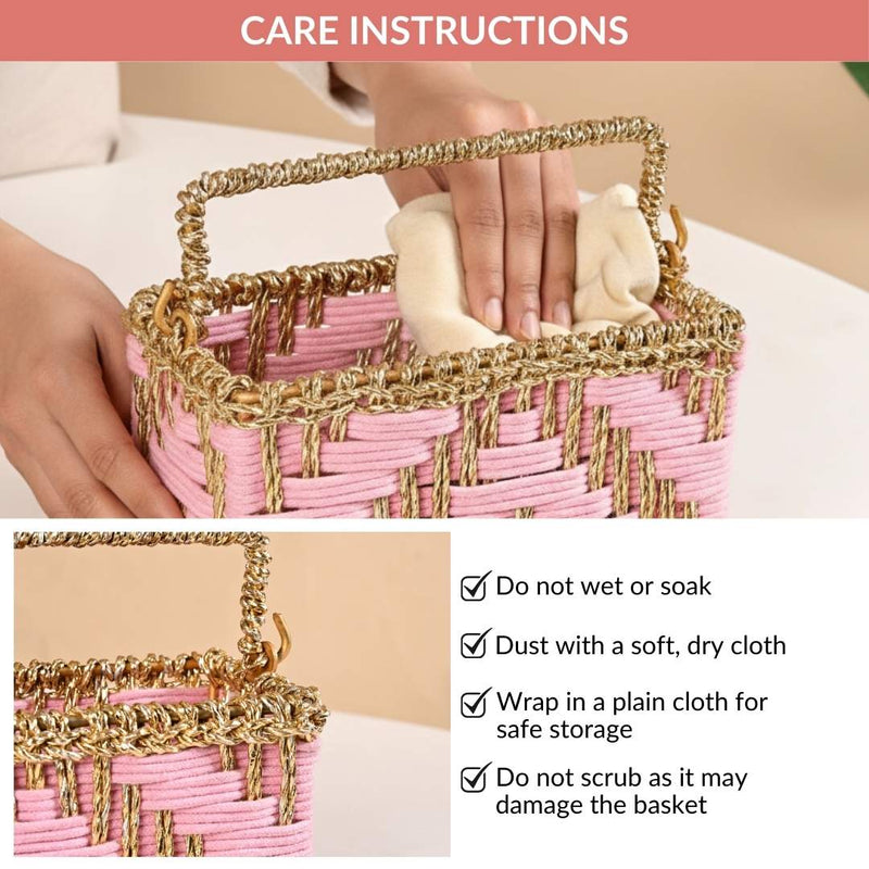 Artisanal Organiser And Hamper Basket Pink And Gold