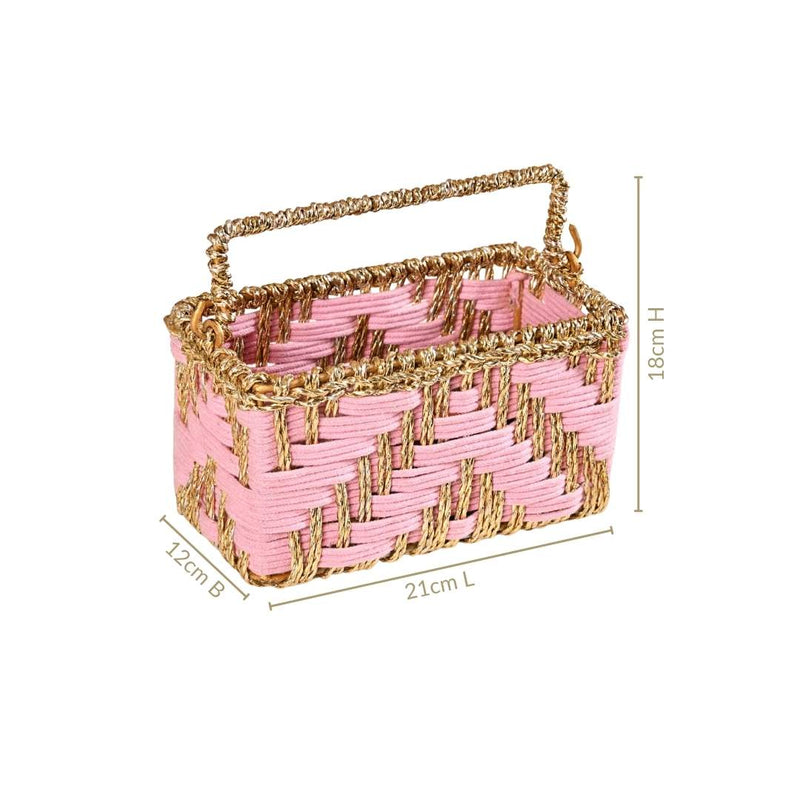 Artisanal Organiser And Hamper Basket Pink And Gold