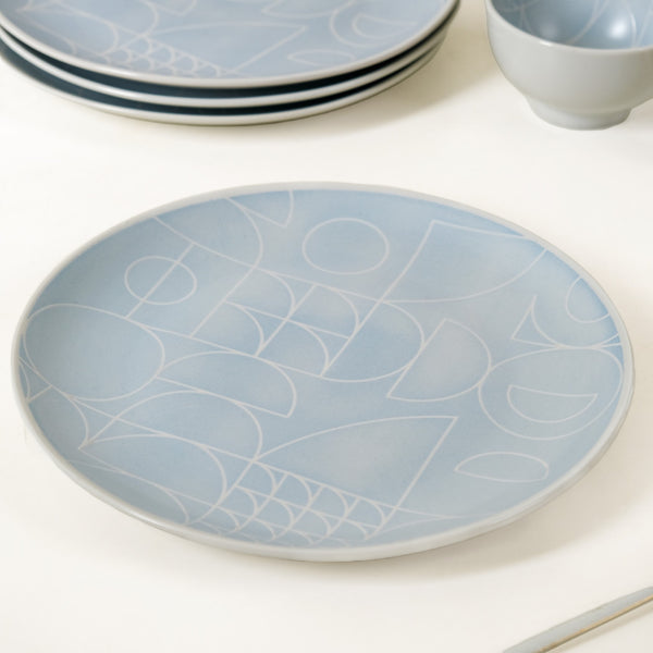 Monvia Art Deco Printed Dinner Plate Set Of 4 Blue 10 Inch