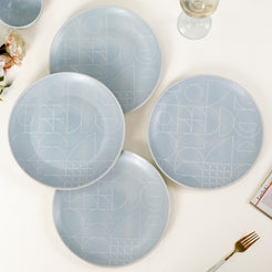 Ascentia Art Deco Printed Dinner Plate Set Of 4 Blue 10 Inch