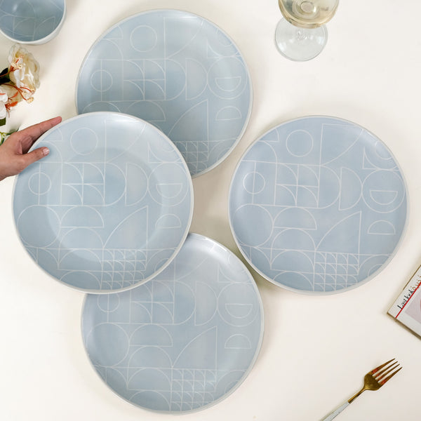 Monvia Art Deco Printed Dinner Plate Set Of 4 Blue 10 Inch