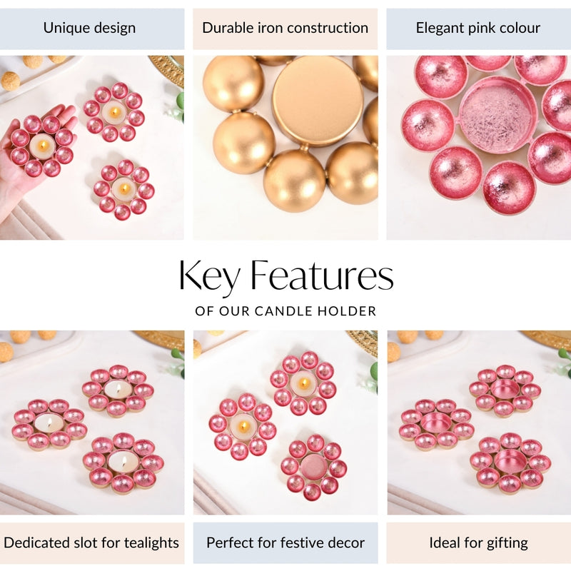 Aurora Blush Iron Tealight Holder Set Of 3