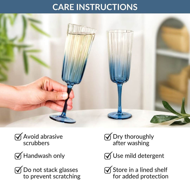 Aurora Ombre Fluted Champagne Glass Set Of 2 Blue 220ml