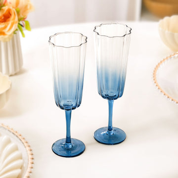 Aurora Ombre Fluted Champagne Glass Set Of 2 Blue 220ml