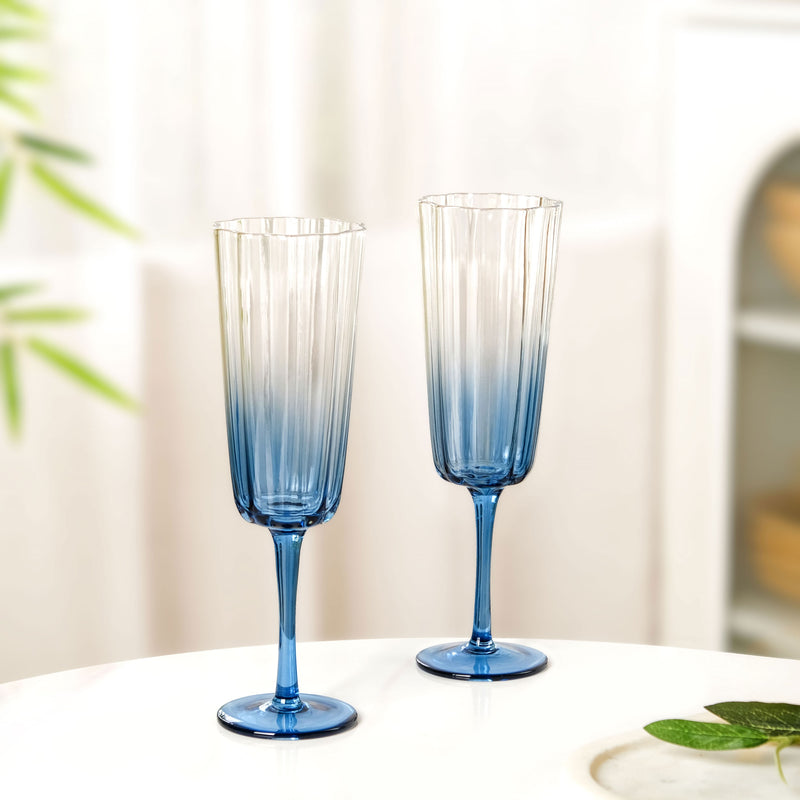 Aurora Ombre Fluted Champagne Glass Set Of 2 Blue 220ml